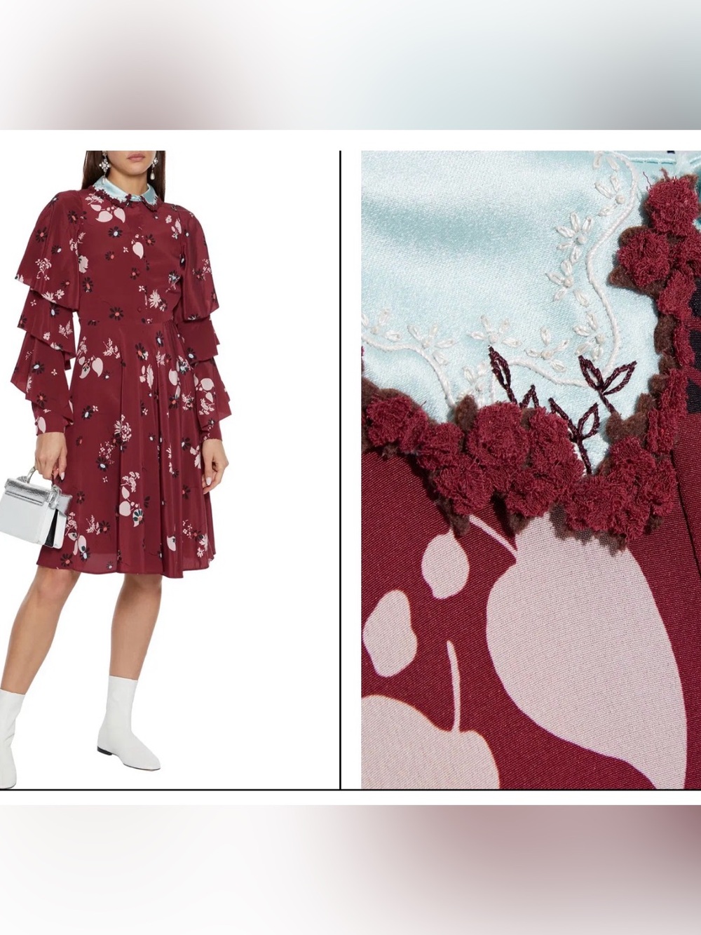 Valentino Tiered Appliquéd Floral-Print Silk Crepe De Chine Dress size 40